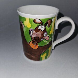 Wacky Dog Mug Bones Yellow Green Brown Duchess English Fine Bone China England